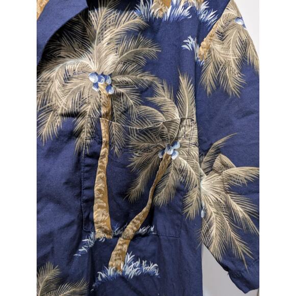 Vintage RJC Palm Trees Beach Hawaiian Blue Short Sleeve Shirt Men's Size L USA - Picture 2 of 9